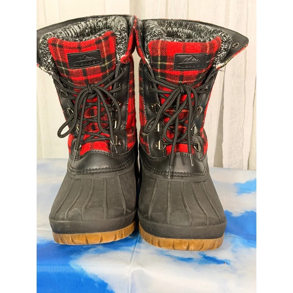 Aleader Womens Red Plaid Duck Boots Black Waterproof Winter Snow Boots Size 9